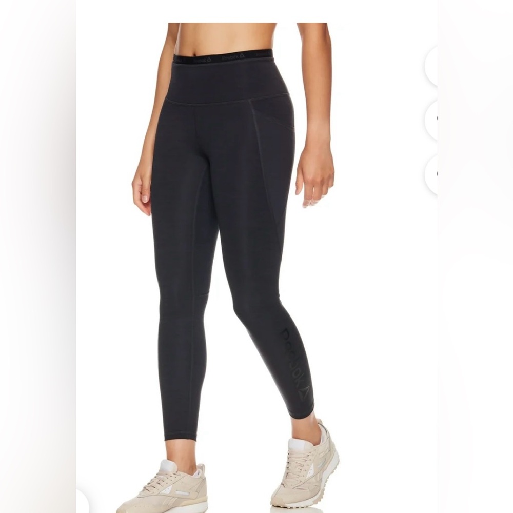 Reebok Flex High Rise 7/8 Leggings‎ XS Black Heather Side Pockets NWT